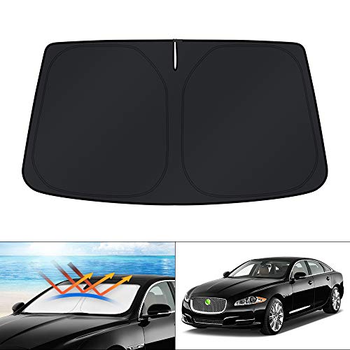 Image of KUST Windshield Sun Shade for Jaguar XJ Accessories 2010-2019 Custom Fit Sunshade Foldable Window Sun Visor Protector Blocks UV Rays Keep Your Car Cooler