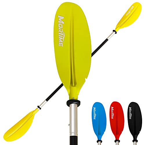 MorTime 87 in Kayak Paddles, Heavy Duty Aluminum Shaft and Polyethylene Ribbed Blades for Kayaks, Canoes, Small Boats, 220 cm, Yellow