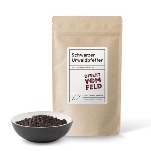 Direkt vom Feld® Schwarzer Urwaldpfeffer aus Wayanad | BIO, ganz | 100g Nachfüllpack