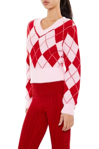 Forever 21 Women's Argyle Fuzzy Knit Sweater4