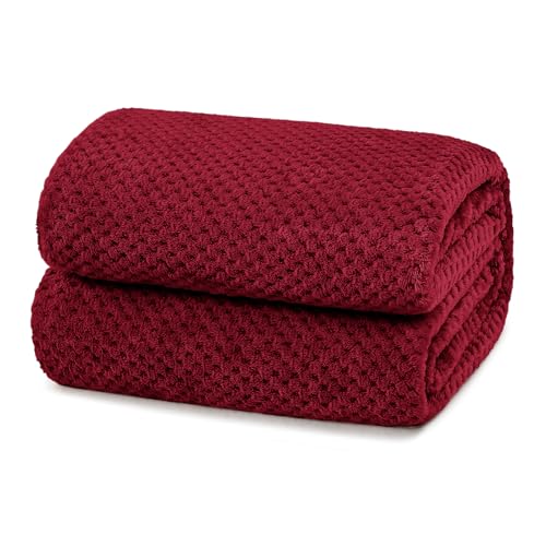 Yebeda Plaid Couverture Polaire, Jeté de Canapé en Flanelle, Bordeaux 220 x 240 cm, Couverture de Lit Doux et Chaud pour Toutes Les Saisons