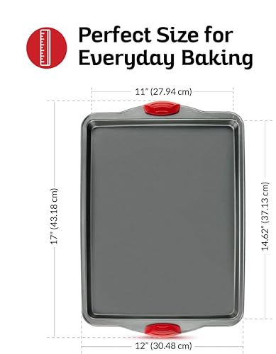 Cookie Sheets for Baking Nonstick Set of 3 - Heavy Gauge Carbon Steel Baking Trays with Silicone Handles, PFOA PTFE Free Rimmed Sheet Pan Oven Safe to 450F Dishwasher Safe Bakeware Boxiki Kitchen - Image 5