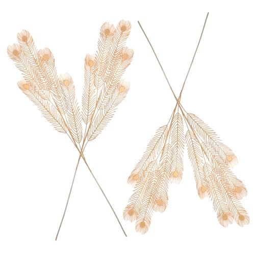 Cabilock 4Pcs Golden Simulation Leaf Picks for Wedding Decor Lifelike Artificial Branches for Indoor Table Vase Arrangements Decor Non Wilting Faux Plants