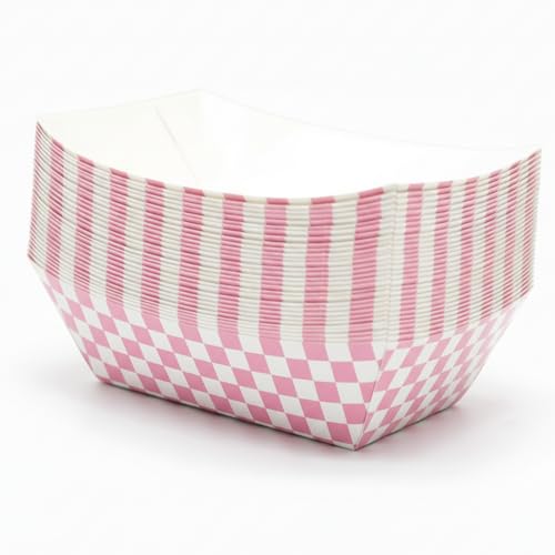 Yaure Joy 30 Pcs No Folding Required 2lb Gingham Party Supplies Disposable Paper Food Trays for Shower Wedding Tea Party Supplies Nacho Snack (Light Pink)
