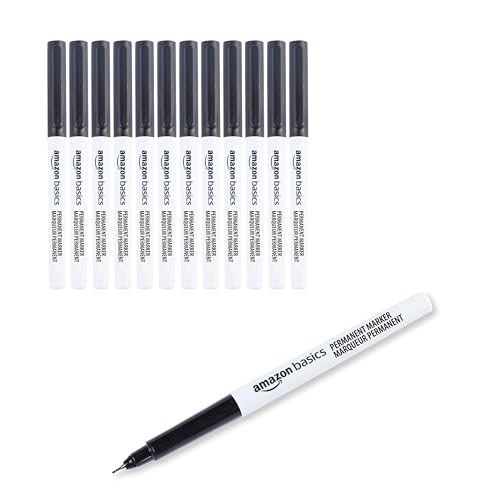 Amazon Basics - Rotuladores permanentes con punta ultrafina, negro, paquete de 12
