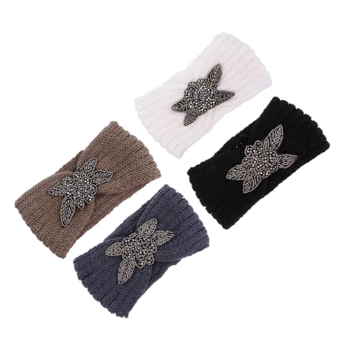 VALICLUD 4 pièces Bandeaux Tricotés Larges avec Strass Accessoires Coiffure Chauds et Confortables pour Sport et Extérieur Hiver