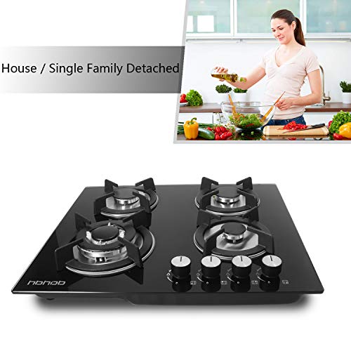 24" Inches Gas Cooktop Tempered Glass Built In Gas Stove 4 Burners Gas Stoves Cooktop (4 Sealed Burners) Stove Burner Cast Iron Grate Stove-Top Lpg/Ng Dual Fuel Thermocouple Protection And Easy To Cle #TOP1