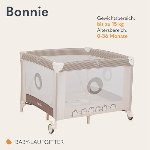 LIONELO BONNIE Laufgitter bis 15 kg, von der Geburt bis 36 Monate, Seitlicher Zugang mit Reißverschluss, Seiten mit Luftmaschen, schnell zusammenklappbar, gebremste Räder, Tragetasche