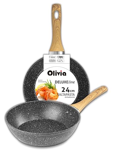 IPEA Padella Antiaderente Saltapasta per Pasta e Fritture - Induzione e Fornello a Gas - 24 cm - Wok -Padella Anti Aderente in Alluminio per Saltare la Pasta, Friggere Verdure, Risotto