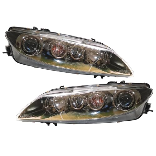 Halogen Headlights Assembly Set for 2006 2007 2008 Mazda 6 Headlight Driver and Passenger Side Assembly Replacement Left+Right Side 1 Pair Headlamps Black Housing Clear Lens MA2502134 MA2503134