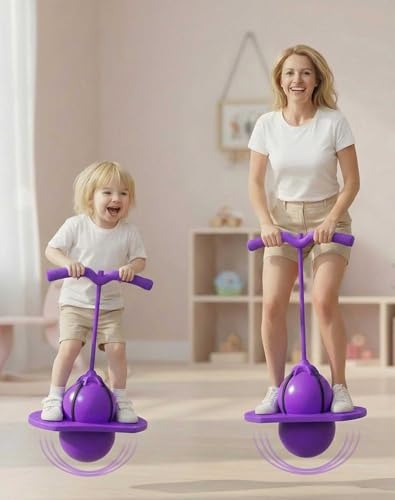 Jumper Ball for Kids & Adults - Balance Jumping Ball with Handle, Safe and Fun Bouncing Ball Stick, High Jump Toy Bounce Jump Trick Board, Moon Bounce Magic! Kids Can't Get Enough (Purple)