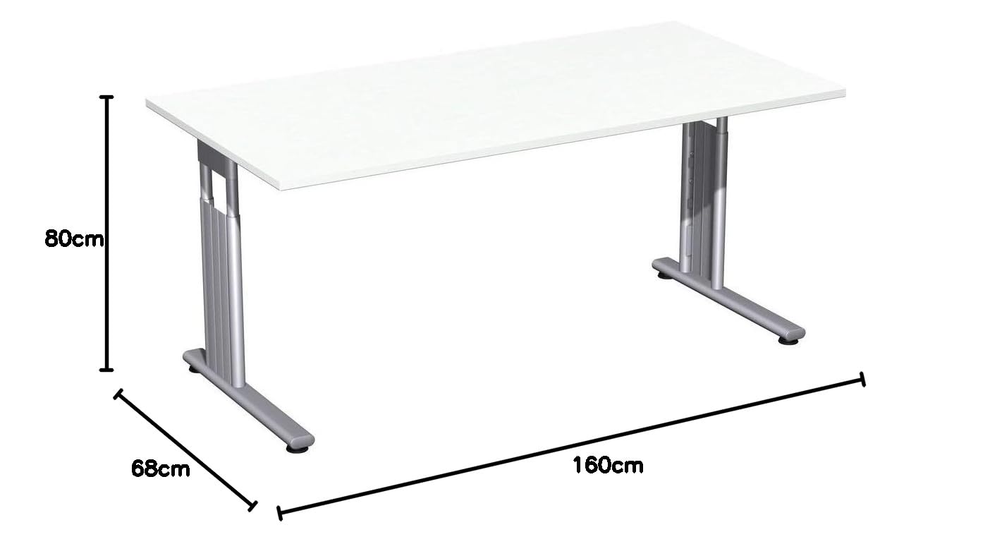 C Fuß Flex Schreibtisch, weiß/Silber, 160 x 80 x 68-82 cm