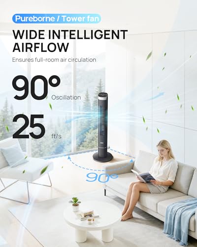 42” Tower Fan for Home Bedroom, WiFi, 25dB Ultra-Quiet, Black - Image 5
