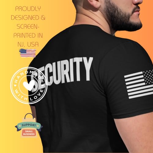 Men\'s Security Short Sleeve T-Shirt (BB, Chest, Sleeve Flag-Black/White, Large) - Thumbnail 5