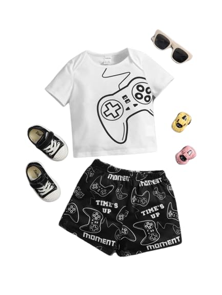 Robel Boys Round Neck Printed Blended Cotton T-shirt Kids and Short set | Boys Gaming Print Dress