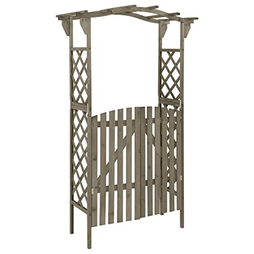 Goliraya Pergola mit Tor Rosenbogen Torbogen Rankhilfe Spalier Rankgitter Gartenbogen Gartentor Gartentür 116 x 40 x 204 cm (L x B x H),Grau,Massives Tannenholz,