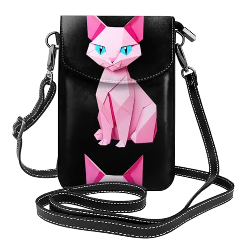 Étui à rabat en cuir chat rose origami pour téléphone portable