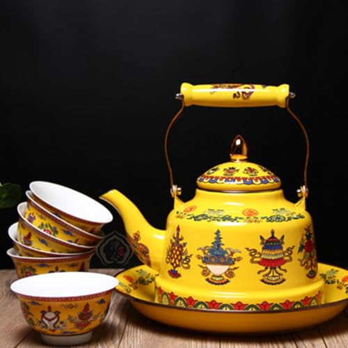 Théière émaillée jaune petit modèle au design traditionnel - 5