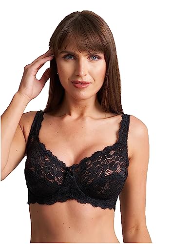 Ladies Lace Push Up Bra, Womens Underwired Gathered Bra, Full Coverage Bra Soft Cups Floral Lace Women Non-Padded Bra's with Adjustable Straps Woman’s Everyday Bra's (Black 36D)