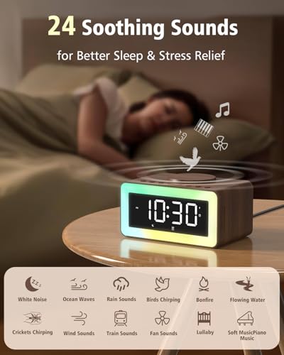Alarm Clock for Bedroom, Wireless Charging, Bluetooth Speaker Sound Machine - Image 4