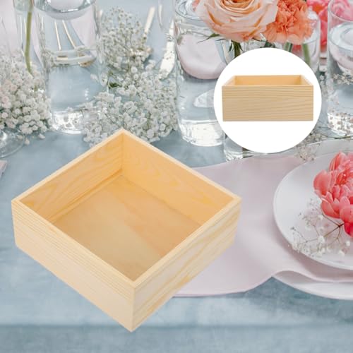 OFFSCH 2 Stück Holzboxen für Hochzeitsgeschenke rustikale quadratische Aufbewahrungsboxen unfertige Bastelboxen für dekoratives Zuhause oder das Büro 20 x 20 x 8 cm