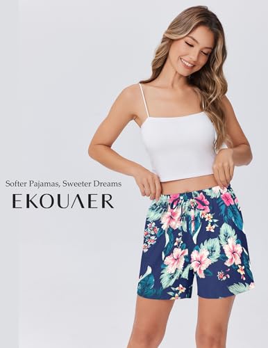 Image of Ekouaer Pajama Shorts for Women Soft Comfy Lounge Shorts Drawstring Pj Shorts Short Pajama Bottoms with Pockets S-XXL