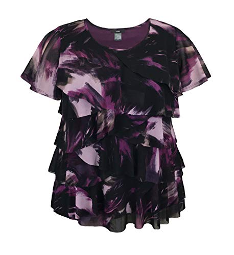 Image of LEEBE Women and Plus Size Printed Mesh Ruffle Top (Small-5X)
