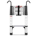 Wolec Telescoping Ladder, 8.5FT Aluminum Lightweight Portable Telescopic Ladder with Hook, Stabilizers & Wheels, Heavy Duty 330lbs Max Capacity, Extension Ladder for Roofs, RVs, Outdoor-Sliver