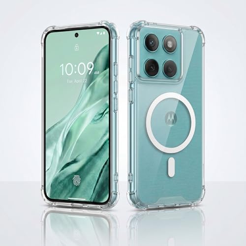 Image of amazon basics Crystal Clear Magnetic Case for Moto Edge 60 Pro 5G | Compatible with MagSafe Accessories | Air-Guard Corners | Shockproof TPU + Hard PC Back | Slim Transparent Protective Cover (Clear)