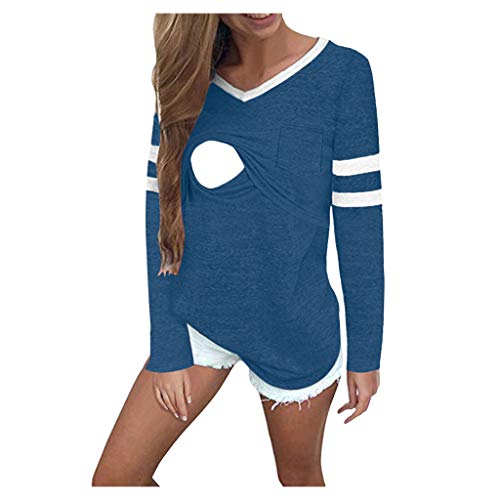 Premamá Tops Camisas de Lactancia Materna de Manga Larga para Mujeres cómodo Raya Camiseta Ropa Premamá de Enfermería Primavera Verano Regalo Durante el Embarazo