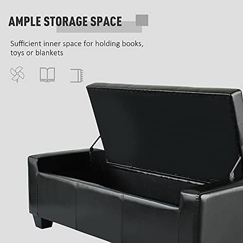 Homcom 51" Faux Leather Rectangular Tufted Storage Ottoman For Living Room, Entryway, Or Bedroom, Black #TOP4