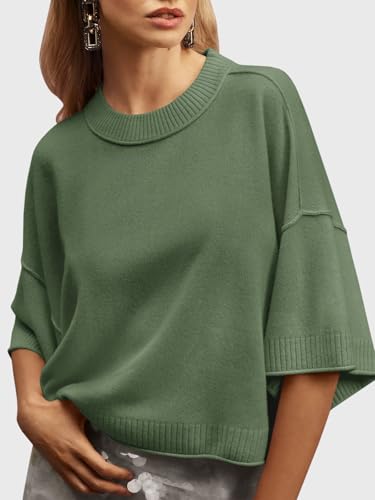 Image of Saodimallsu Womens Short Sleeve Sweater Summer Oversized Cropped Sweaters Casual Crewneck Lightweight Knit Tops