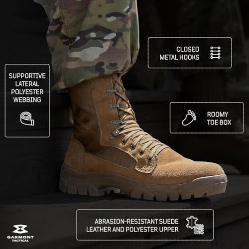 GARMONT TACTICAL T8 Bifida Military Combat Boots for Men and Women, Army, Air Force, AR670-1 Compliant Footwear, Suede Leather, Multi-Terrain Shoes, Coyote, Size 10.54