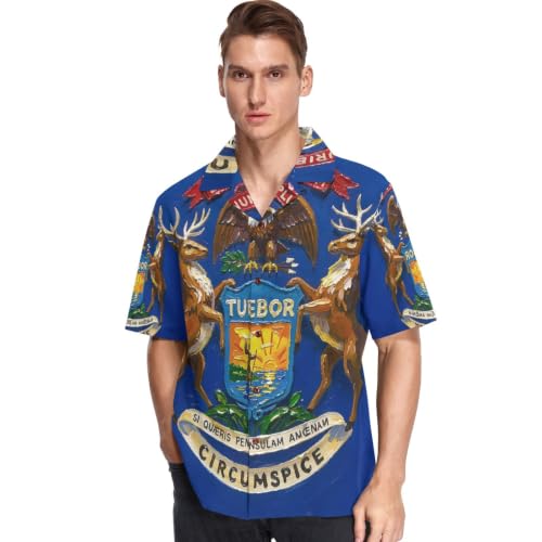 Chemise hawaïenne Michigan homme motif drapeau manches courtes