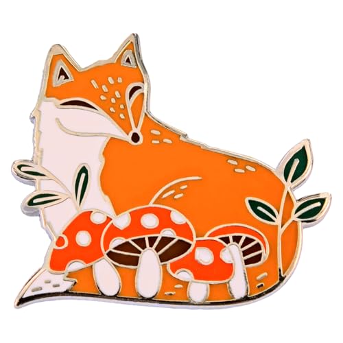 Image of Enamel Pin,Orange Fox And Mushroom Lapel Pin,Cute Cartoon Animal Badge,Nature Lover Brooch,Gift For Teens Friends Family,DIY Decor,Denim Jacket Canvas Bag Backpack Shirt Collar Accessory