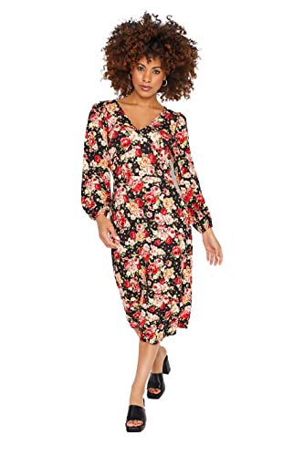 PixieGirl Petite Black Floral V-Neck Dress Petite