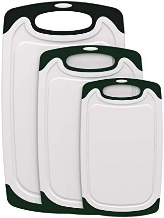 Harcas 3 Piece Plastic Chopping Board Sets for Kitchen. Best for Cutting & Slicing Fruit, Vegetables & Meat. Non-Slip with Juice Groove & Dishwasher Safe (Black)