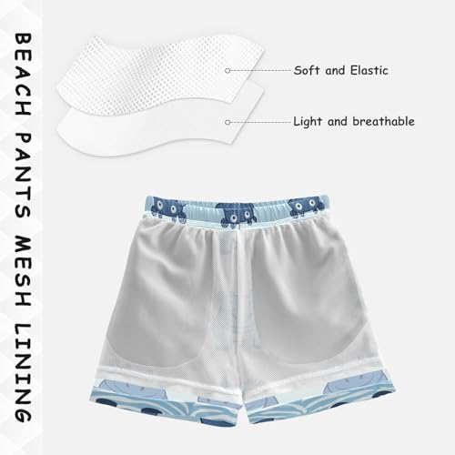 Boys Beach Board Shorts Hippo Cartoon Animal Blue Swim Trunk Teen Swimwear 8-16Y4