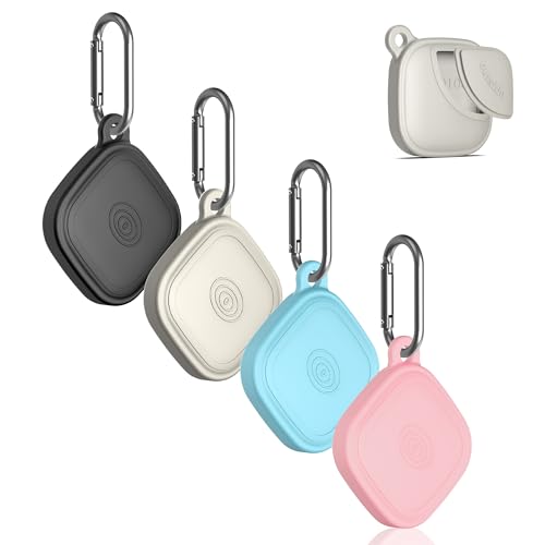 (4-Pack) Silicome Case for Tile Mate 2024 Waterproof Tile Mate Holder Full Body Protective Cover Compatible with Life360 Mate Tile Tracker with Keychain (Black/Off White/Pink/Sky Blue)