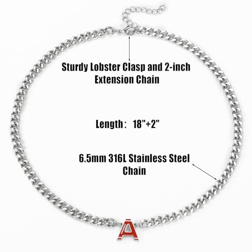 Football Necklaces for Boys Stainless Steel Initial Necklace with Letter A-Z 6.5mm Cuban Chain Gifts for Him Boys Men Teens 16+2 Inches