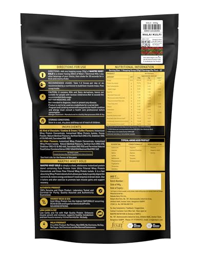 Image of NAKPRO NUTRITION Gold Whey Protein Concentrate & Isolate 2kg Malai Kulfi flavour | 25.5g Protein, Trustified Certified