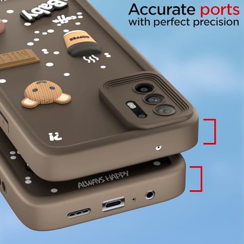Image of Pikkme Back Cover for Oppo F19 Pro Plus 5G | Cute Fun Cartoon 3D Bear Silicone Full Body Protection Bumper Case (Brown)