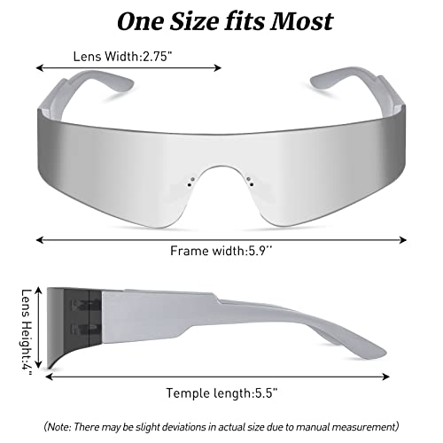 Futuristic Wrap Around Fashion Sunglasses Y2K Silver Trendy Rimless Glasses Cyberpunk Eyewear Women Men Rave Party4