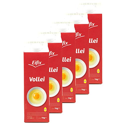 Eifix - 5er Pack Vollei hergestellt aus ca. 20 Eiern 1 kg Packung - Eipro Eier Ei flüssig ohne Konservierungsstoffe ideal für Rührei und zum Kochen (pasteurisiert)