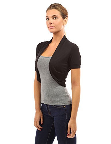 PattyBoutik Women Pleated Sides Bolero Shrug (Black Small)