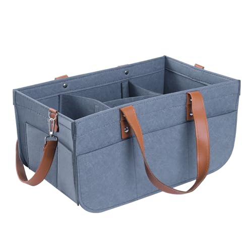 lefeke Diaper Caddy Bag,Car Organizer and Storage,Caddy Organizers with Handles and Straps, Baby Bottle Organizer for Nursery,Portable Baby Diaper Caddy(Grey)