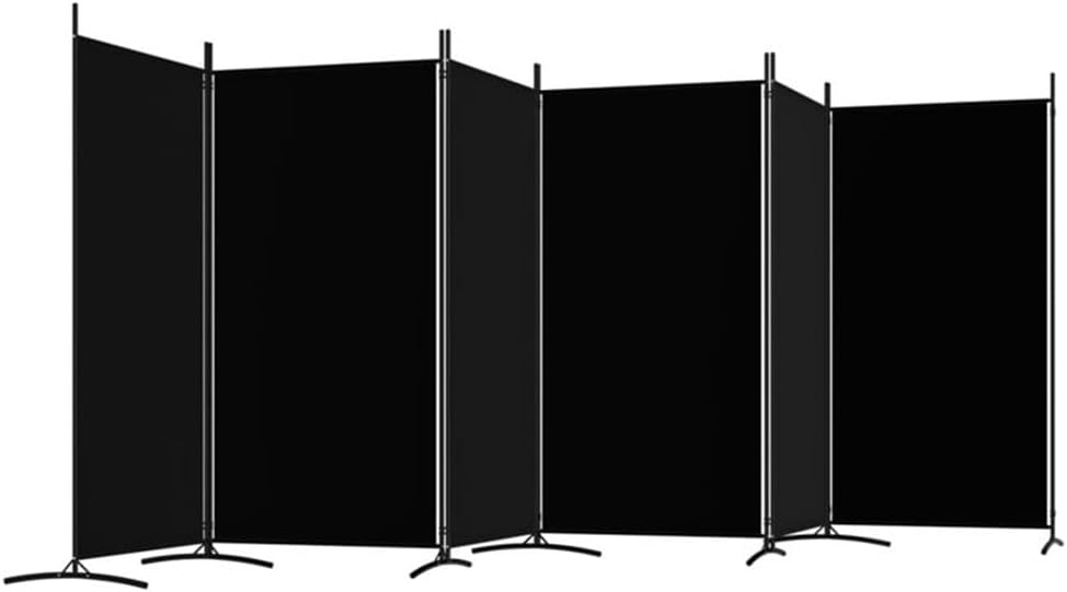Bowery Hill Contemporary 6-Panel Room Divider, Black Fabric Polyester, Adjustable Foldable Design 204.7" x 70.9", Privacy Screen for Bedroom, Home Office, Indoor Use