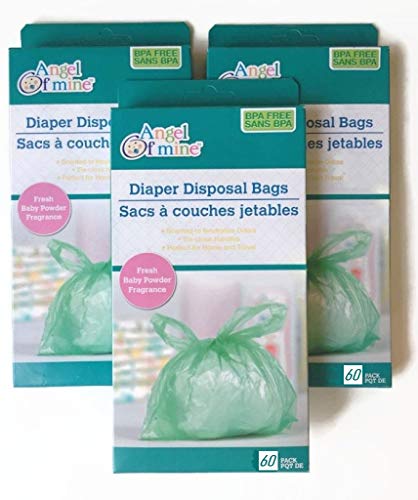 Angel of Mine Diaper Disposal Bags; Fresh Baby Powder Fragrance; 60 Bags per Pack (3 Pack)