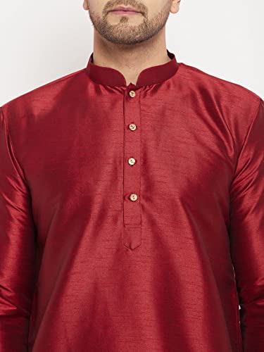 Image of VASTRAMAY Men's Burgandy Silk Blend Only Kurta