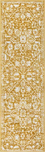 Tapete corredor Well Woven diseño medallón vintage dorado